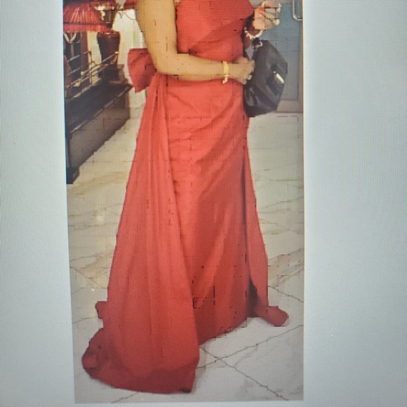 Taffeta Mermaid Evening Dress w/ Overskirt Strapless Long mermaid Dubai Gown - Picture 3 of 11